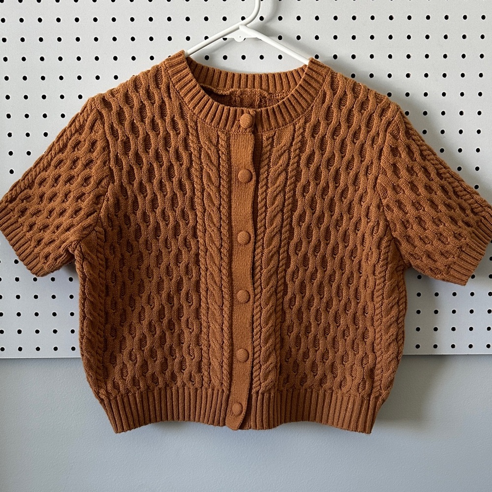 Women's Cable Knit Button-Up Cardigan - Camel